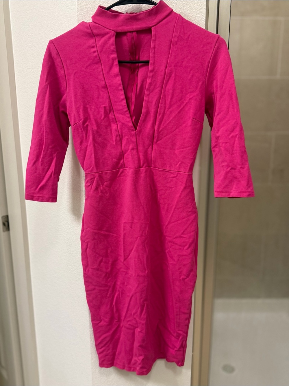 Fashion Nova Fuchsia Midi Dress with Plunge Neck